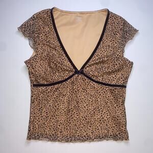Y2K Milkmaid Babydoll Top Animal Print Mesh Boho No Boundaries sz XS